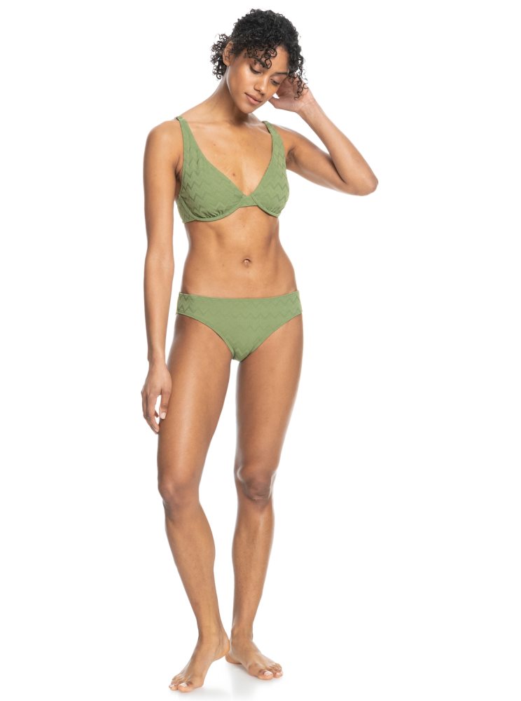 Olive Green Women's Roxy Current Coolness Hipster Bikini Bottoms | USA YSEV-46729