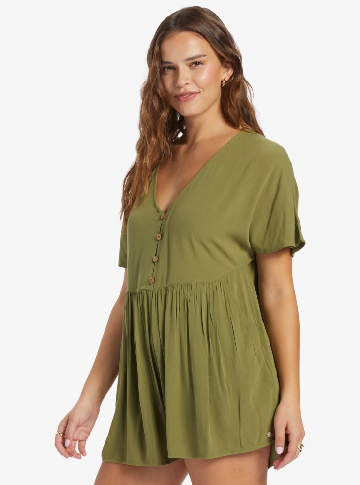 Olive Green Women's Roxy Endless Journey Easy Fit Rompers | USA FSMQ-05274