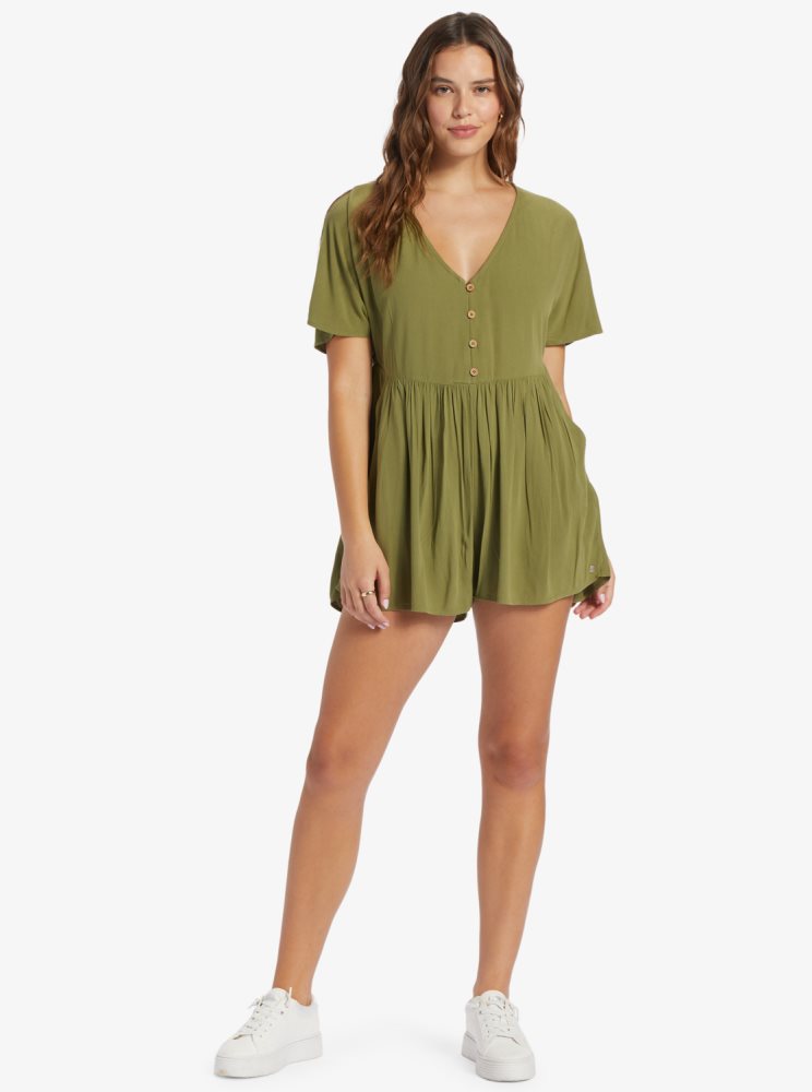 Olive Green Women's Roxy Endless Journey Easy Fit Rompers | USA FSMQ-05274