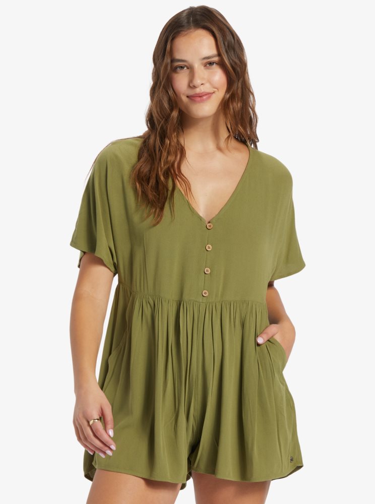 Olive Green Women\'s Roxy Endless Journey Easy Fit Rompers | USA FSMQ-05274