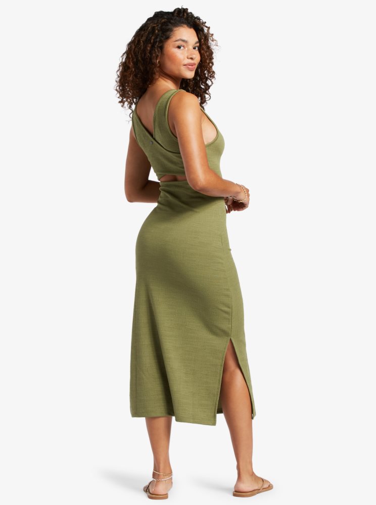 Olive Green Women's Roxy Good Keepsake Strappy Midi Dress | USA SNAB-79342