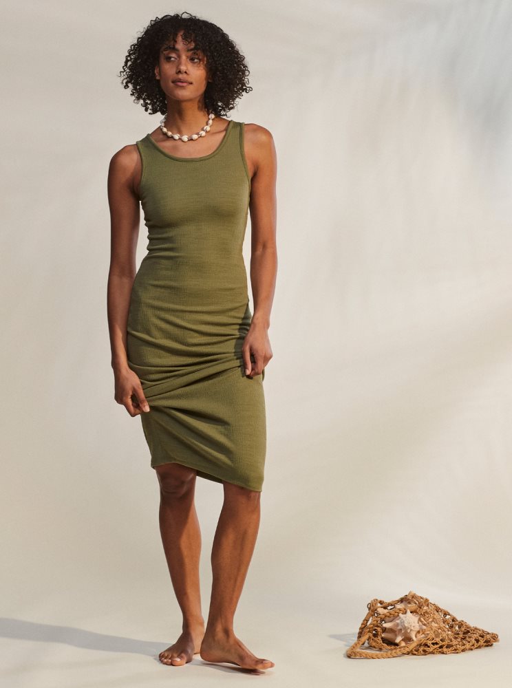 Olive Green Women's Roxy Good Keepsake Strappy Midi Dress | USA SNAB-79342