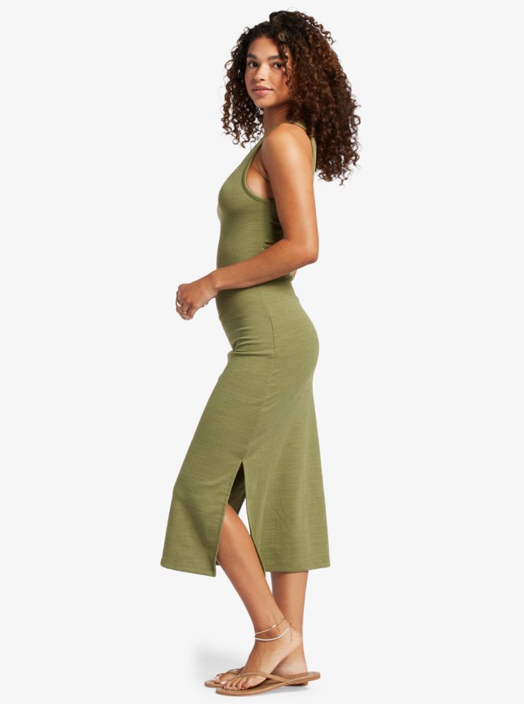 Olive Green Women's Roxy Good Keepsake Strappy Midi Dress | USA SNAB-79342