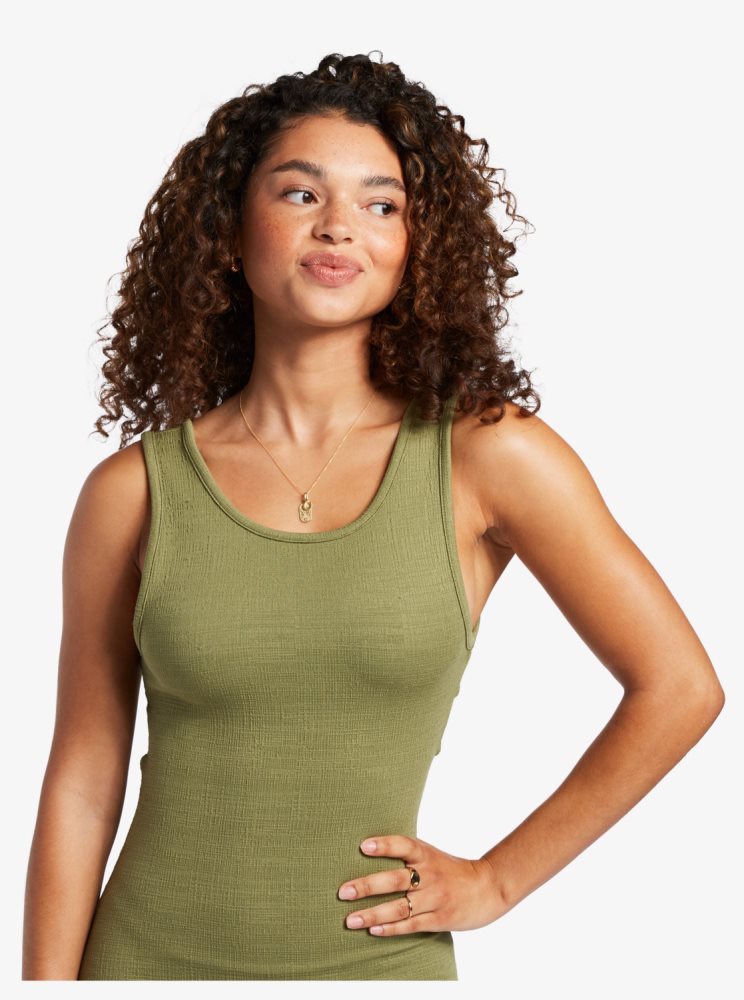 Olive Green Women's Roxy Good Keepsake Strappy Midi Dress | USA SNAB-79342