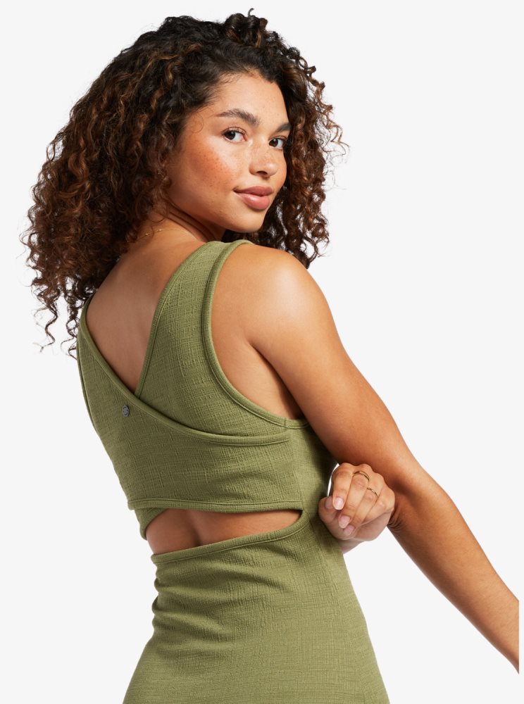 Olive Green Women's Roxy Good Keepsake Strappy Midi Dress | USA SNAB-79342