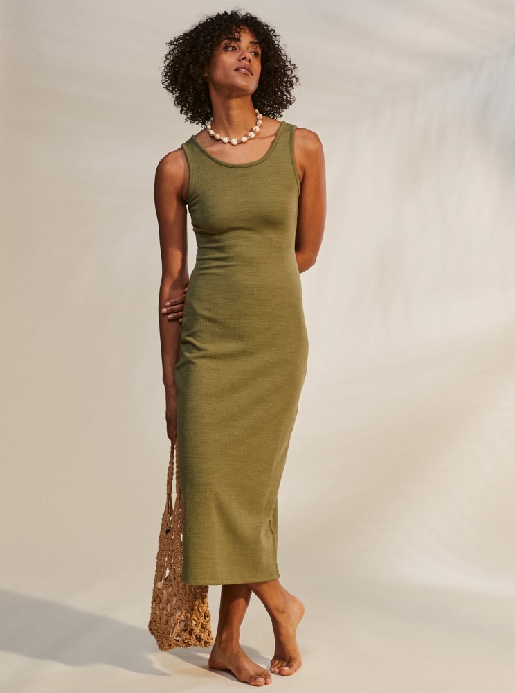 Olive Green Women\'s Roxy Good Keepsake Strappy Midi Dress | USA SNAB-79342