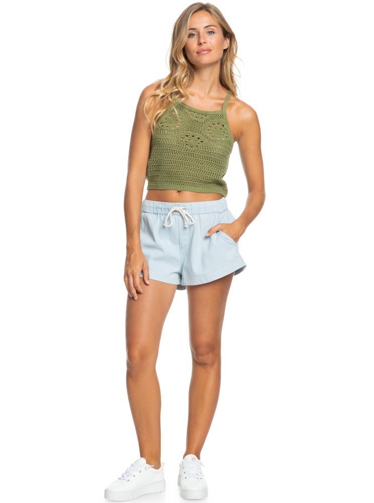 Olive Green Women's Roxy Malibu Crush Knitted Halter Tops | USA FWPU-07925