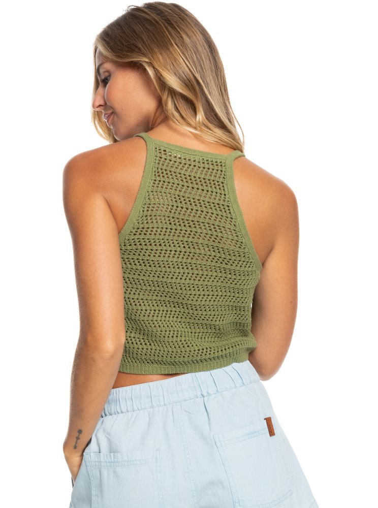 Olive Green Women's Roxy Malibu Crush Knitted Halter Tops | USA FWPU-07925