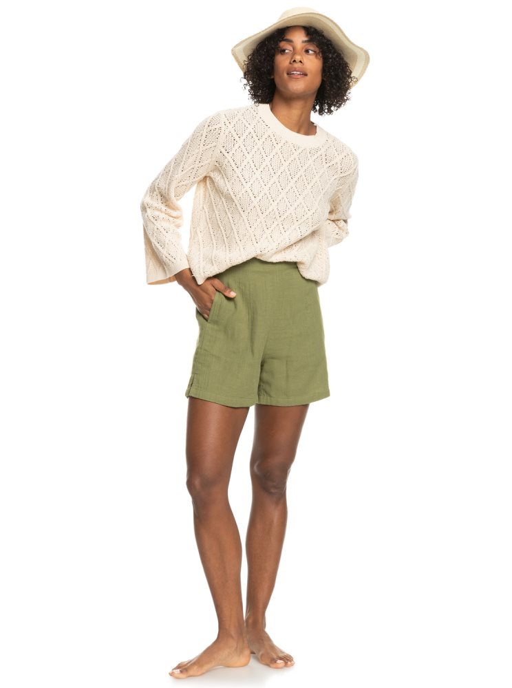 Olive Green Women's Roxy Over The Sun Lightweight Shorts | USA PTKI-71806