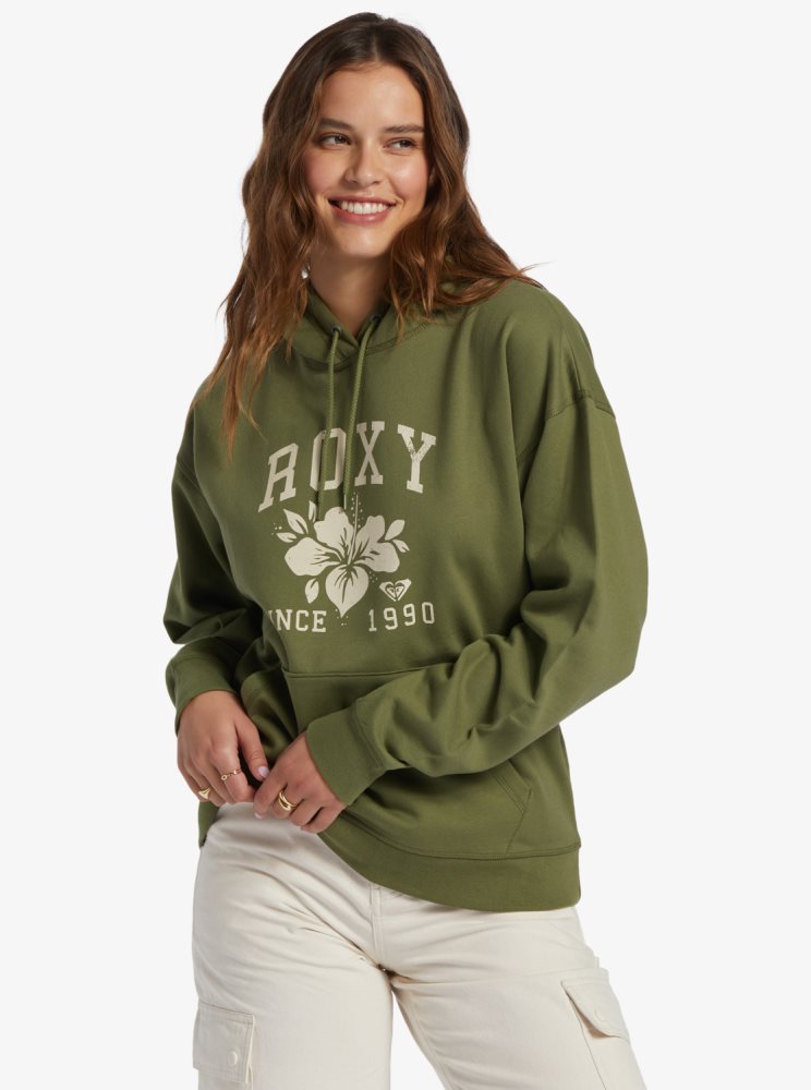 Olive Green Women\'s Roxy Shoreside Hike B Oversize Hoodie | USA FWDP-90672