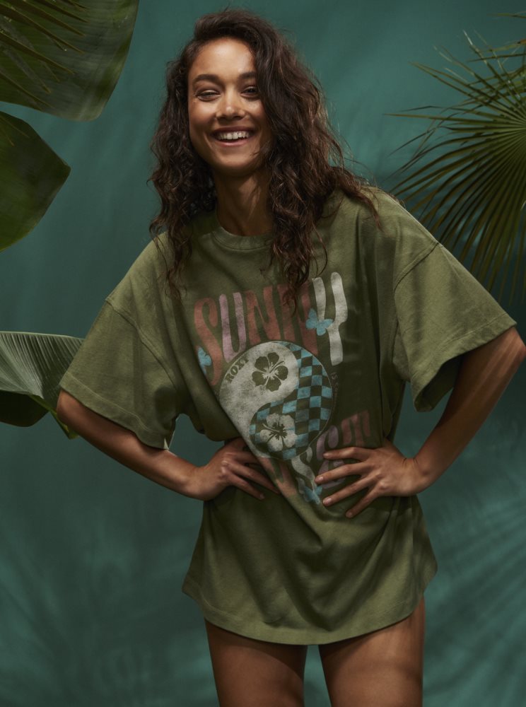 Olive Green Women's Roxy Sweet Janis Oversized T Shirts | USA RSTJ-45897