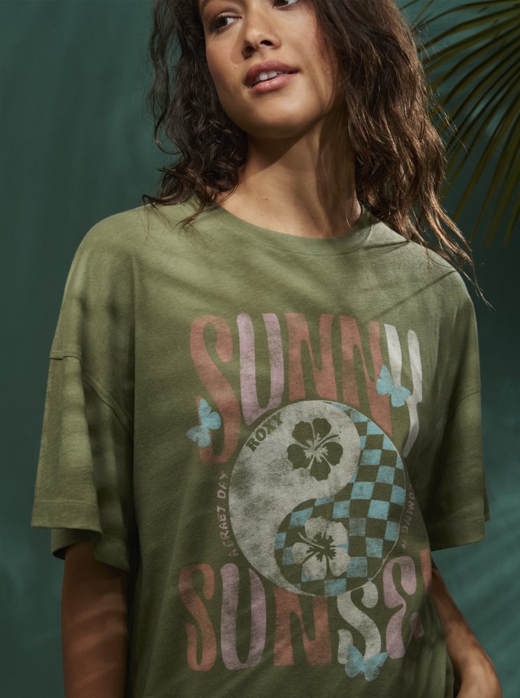 Olive Green Women's Roxy Sweet Janis Oversized T Shirts | USA RSTJ-45897