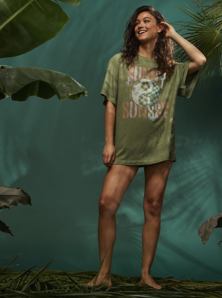 Olive Green Women's Roxy Sweet Janis Oversized T Shirts | USA RSTJ-45897