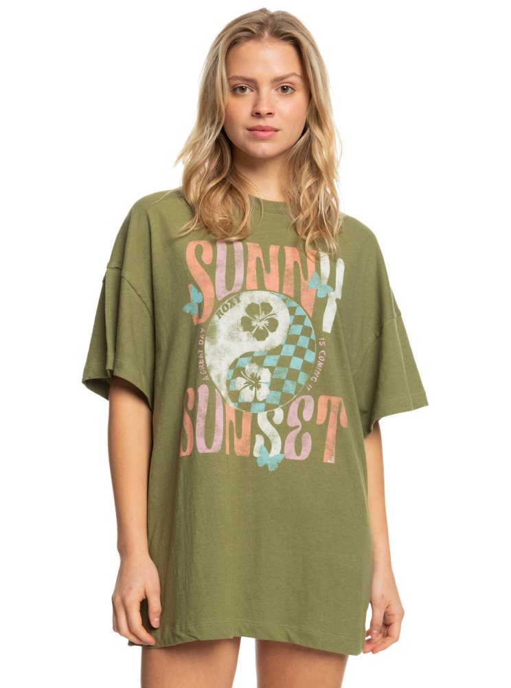 Olive Green Women's Roxy Sweet Janis Oversized T Shirts | USA RSTJ-45897