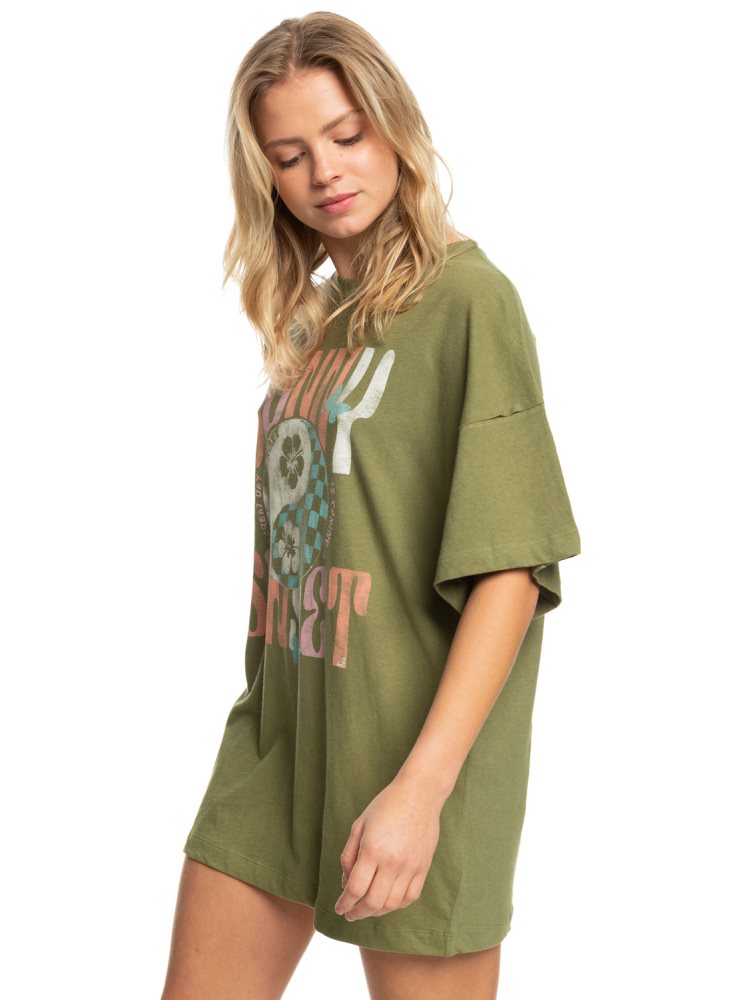 Olive Green Women's Roxy Sweet Janis Oversized T Shirts | USA RSTJ-45897