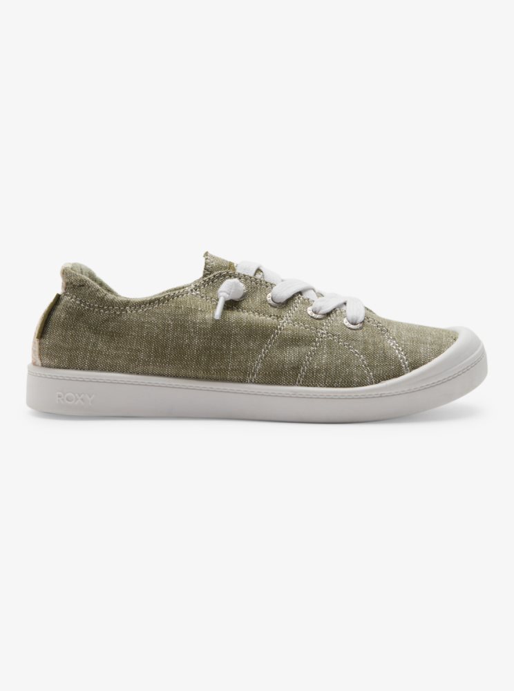 Olive / White Women's Roxy Bayshore Plus Sneakers | USA JGRA-59274