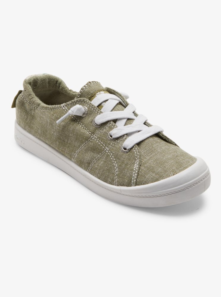 Olive / White Women\'s Roxy Bayshore Plus Sneakers | USA JGRA-59274