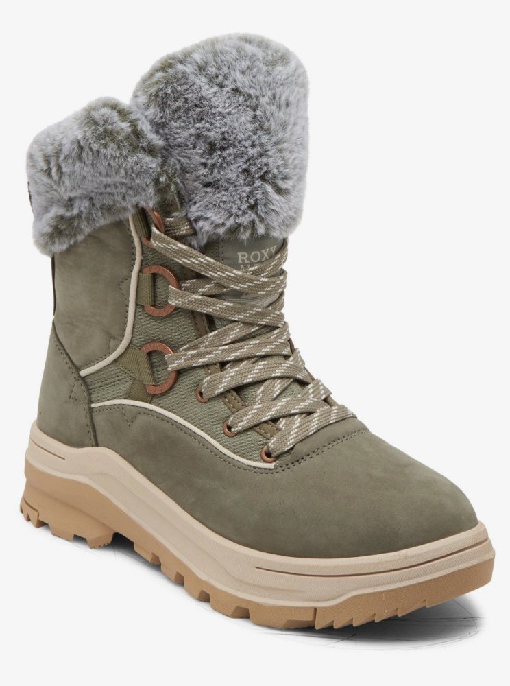 Olive Women's Roxy Yuma Lace-Up Boots | USA ACHS-18709