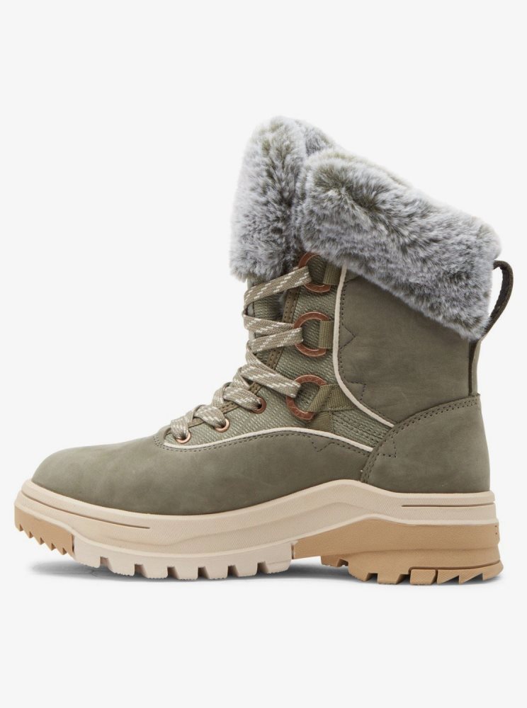 Olive Women's Roxy Yuma Lace-Up Boots | USA ACHS-18709