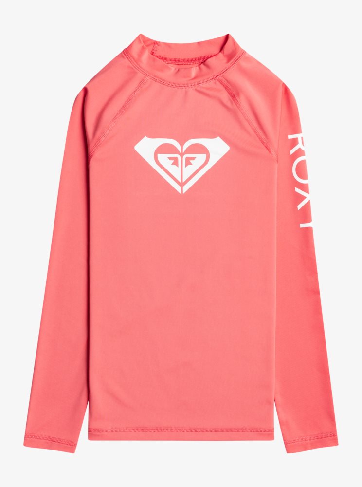 Orange Coral Kids\' Roxy 7-16 Whole Hearted Long Sleeve UPF 50 Rashguards | USA NRQV-21850