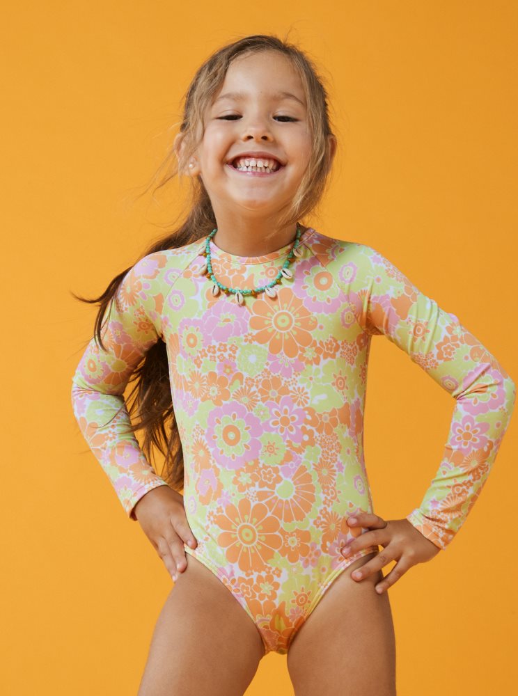 Orange Kids' Roxy 4-16 Happiness Feeling Long Sleeve One-Piece Rashguards | USA MNWH-19854