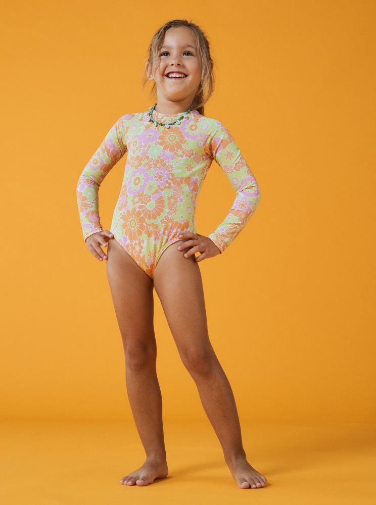 Orange Kids' Roxy 4-16 Happiness Feeling Long Sleeve One-Piece Rashguards | USA MNWH-19854