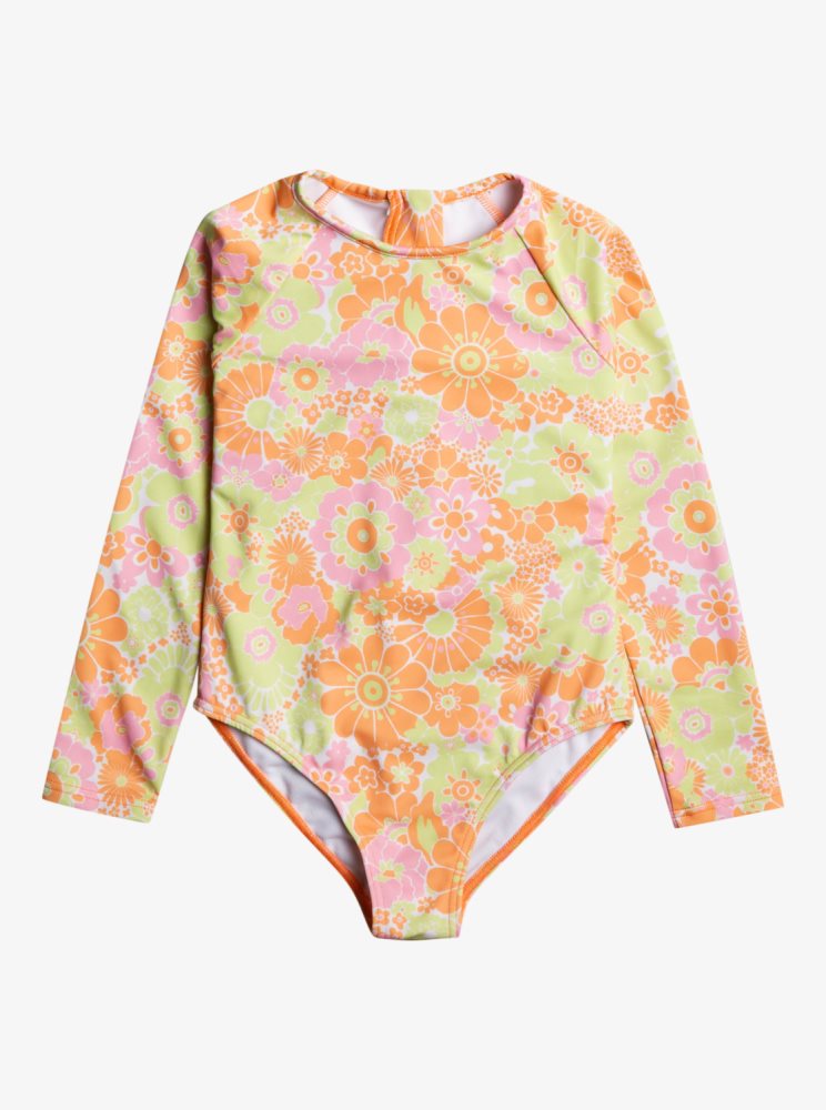 Orange Kids' Roxy 4-16 Happiness Feeling Long Sleeve One-Piece Rashguards | USA MNWH-19854