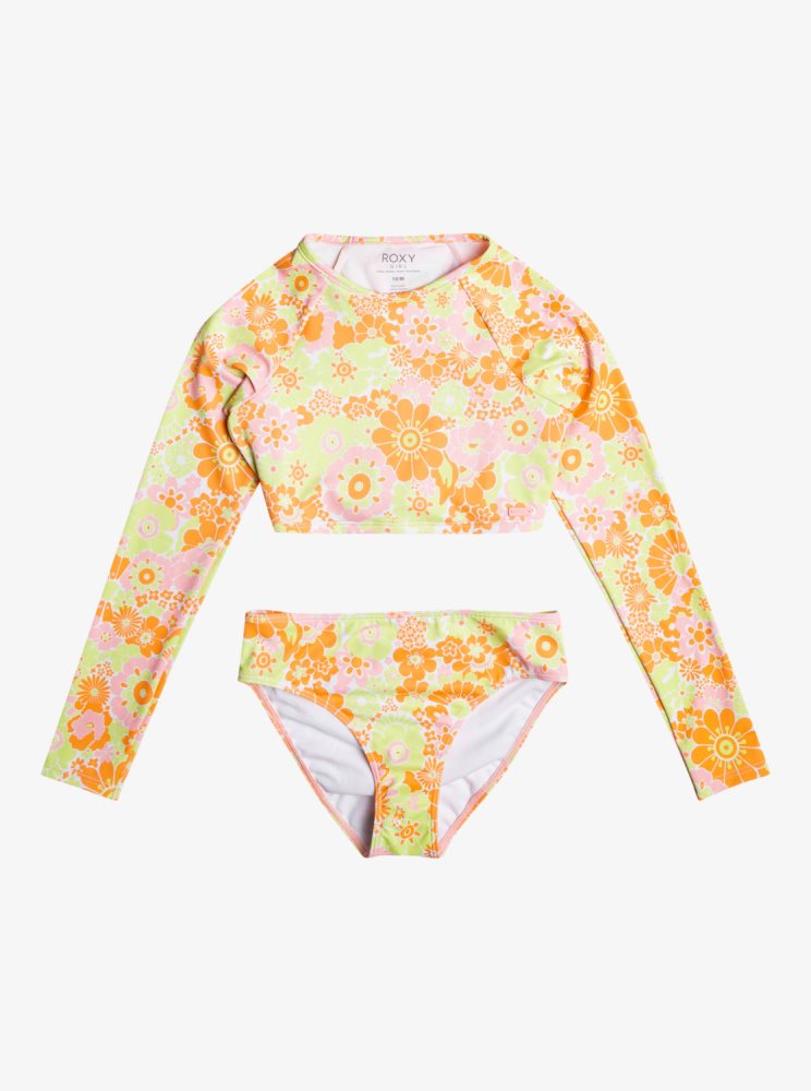 Orange Kids\' Roxy 4-16 Last In Paradise Cropped Long Sleeve UPF 50 Set Rashguards | USA LWQM-14896