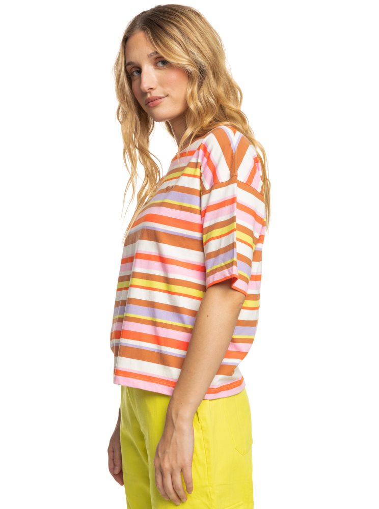 Orange Stripes Women's Roxy Surf.Kind.Kate. T Shirts | USA GKTQ-48709