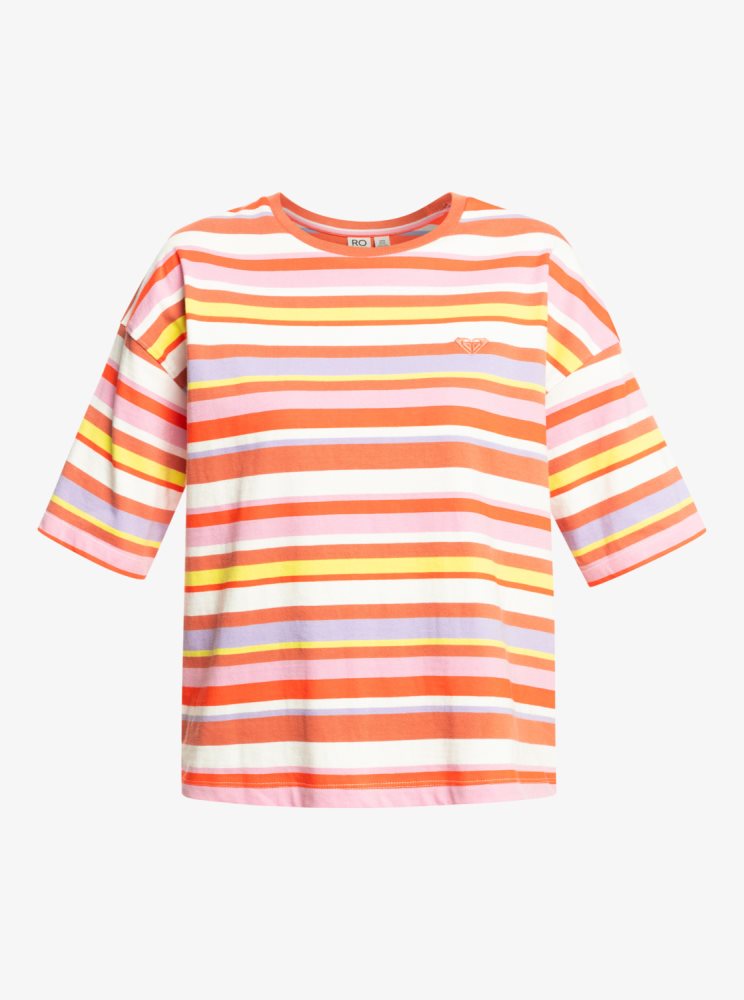 Orange Stripes Women's Roxy Surf.Kind.Kate. T Shirts | USA GKTQ-48709