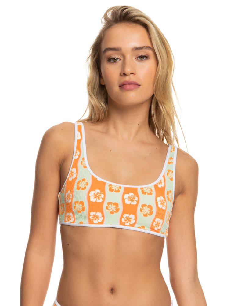 Orange Stripes Women's Roxy Wavy Babe Bralette Bikini Tops | USA HNPJ-72081