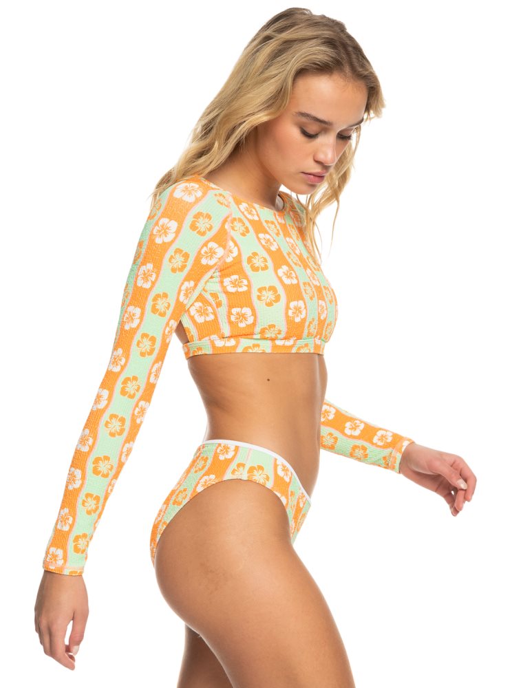 Orange Stripes Women's Roxy Wavy Babe Cropped Long Sleeve Rashguards | USA JPZG-46731