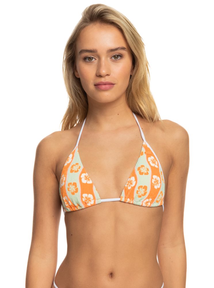 Orange Stripes Women's Roxy Wavy Babe Tiki Tri Bikini Tops | USA SZKP-23460