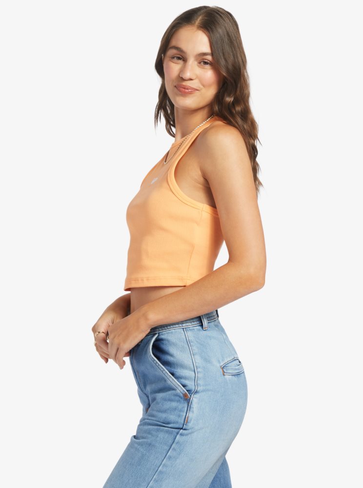 Orange Women's Roxy Bright Boardwalk High Knit Tanks | USA YAQG-97201