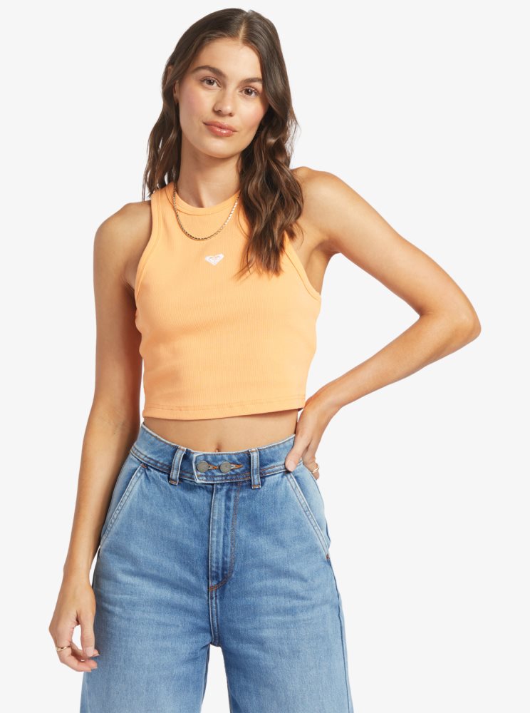 Orange Women\'s Roxy Bright Boardwalk High Knit Tanks | USA YAQG-97201