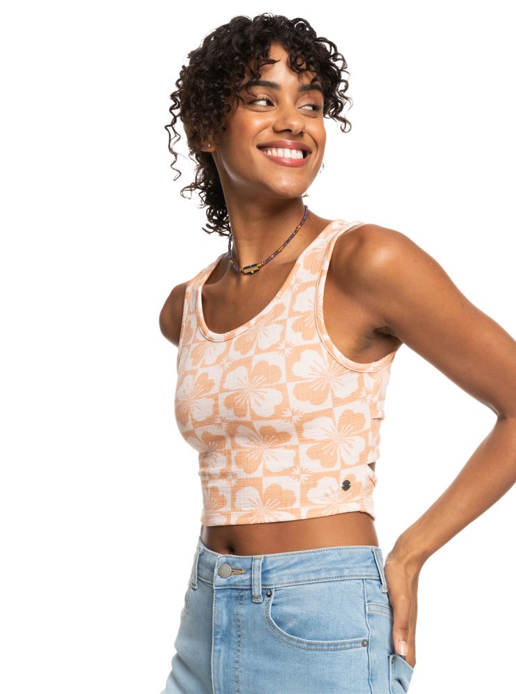 Orange Women's Roxy Good Keepsake Printed Crop Tops | USA FQCT-46597