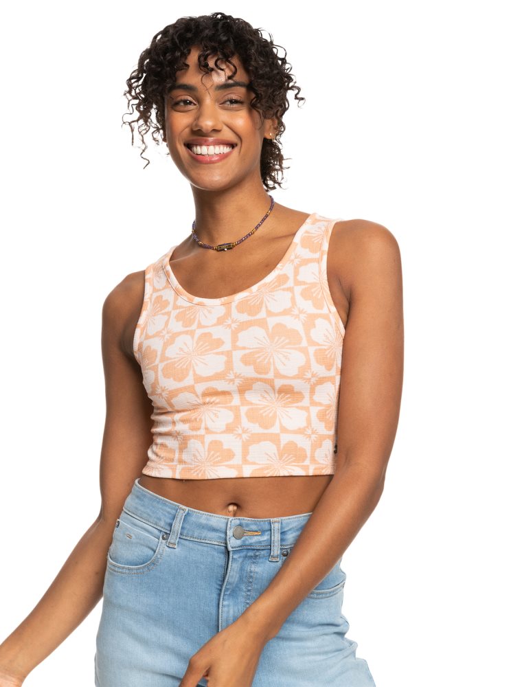 Orange Women's Roxy Good Keepsake Printed Crop Tops | USA FQCT-46597