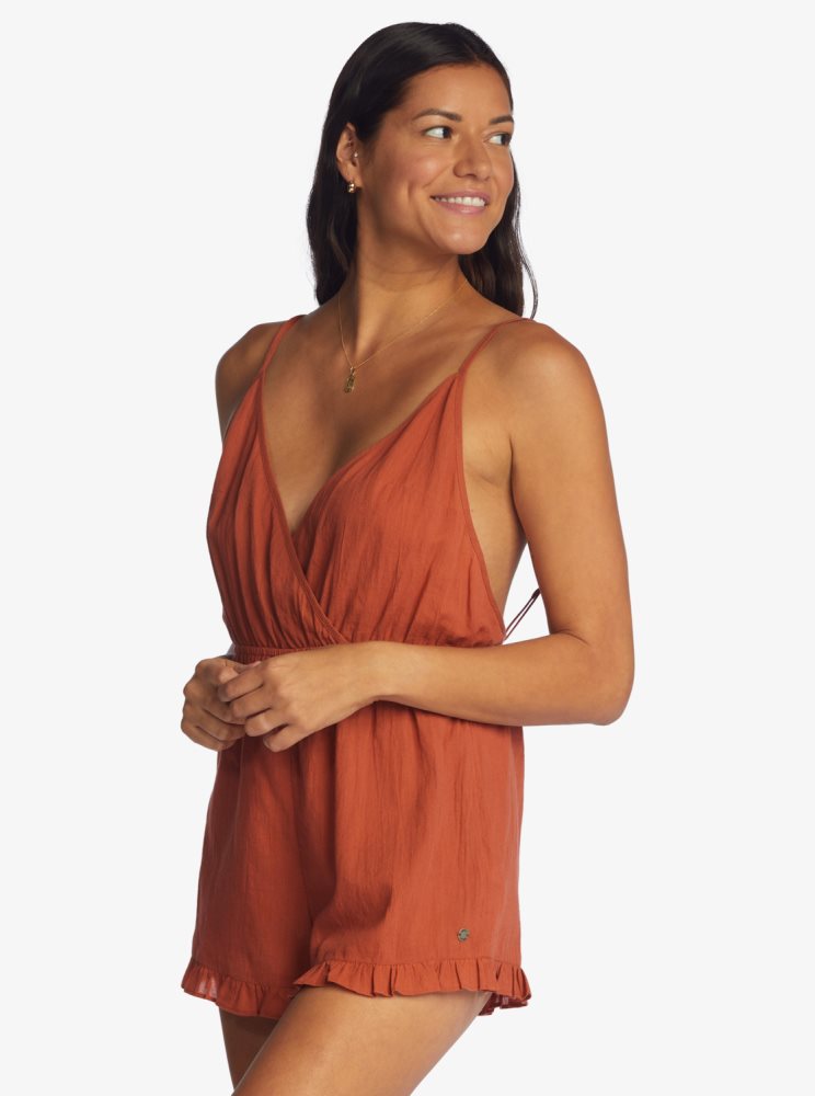 Orange Women's Roxy Honest Love Strappy Beach Rompers | USA YWOH-03156