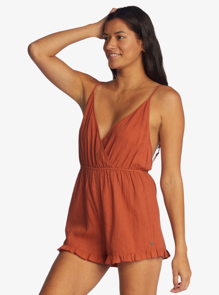 Orange Women's Roxy Honest Love Strappy Beach Rompers | USA YWOH-03156