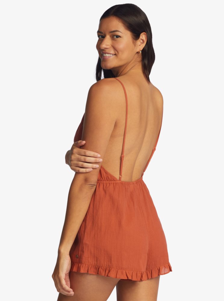 Orange Women's Roxy Honest Love Strappy Beach Rompers | USA YWOH-03156