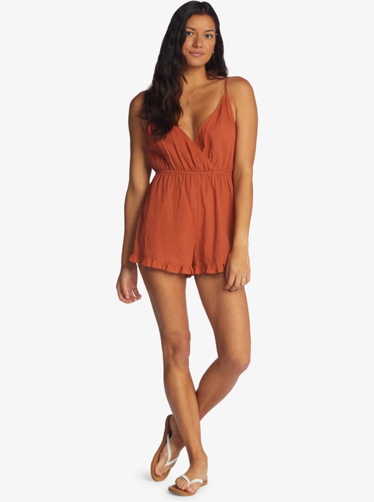 Orange Women's Roxy Honest Love Strappy Beach Rompers | USA YWOH-03156