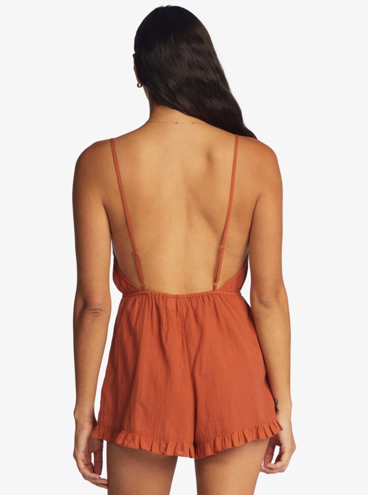 Orange Women's Roxy Honest Love Strappy Beach Rompers | USA YWOH-03156