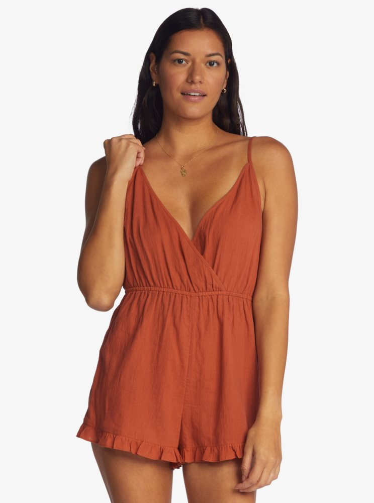 Orange Women\'s Roxy Honest Love Strappy Beach Rompers | USA YWOH-03156