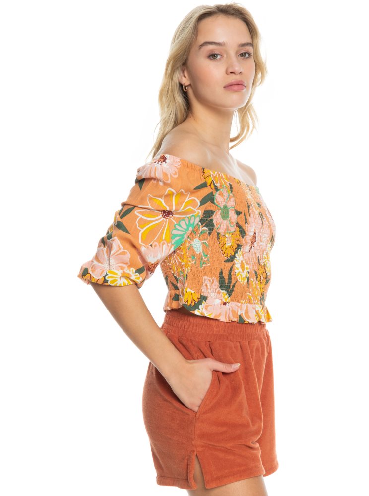 Orange Women's Roxy Like The Sun Again Woven Off The Shoulder Tops | USA RJEM-48359