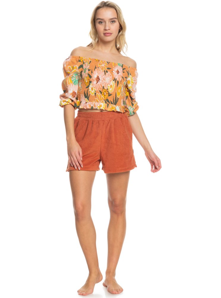 Orange Women's Roxy Like The Sun Again Woven Off The Shoulder Tops | USA RJEM-48359