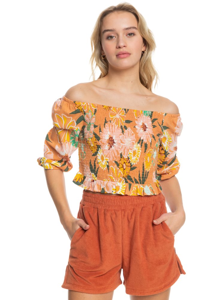 Orange Women\'s Roxy Like The Sun Again Woven Off The Shoulder Tops | USA RJEM-48359