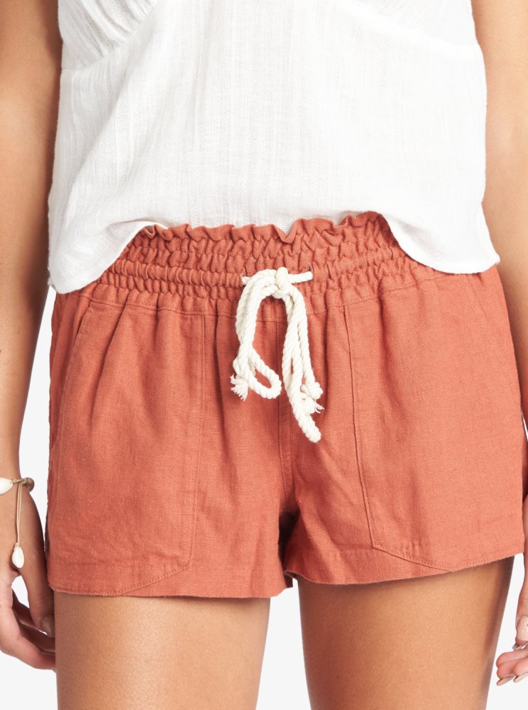 Orange Women's Roxy Oceanside Elasticized Shorts | USA ZBTU-05872