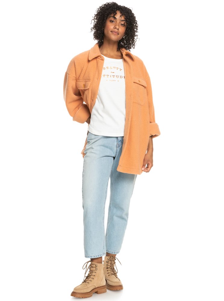 Orange Women's Roxy Over And Out Fleece Shirt Jackets | USA MSTU-48193