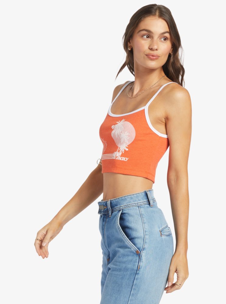 Orange Women's Roxy Retro Surf Sleeveless Muscle T Shirts | USA SGKX-35472