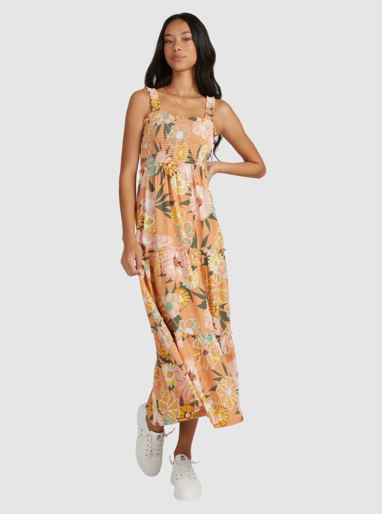 Orange Women's Roxy Sunnier Shores Woven Maxi Dress | USA FKAT-31250